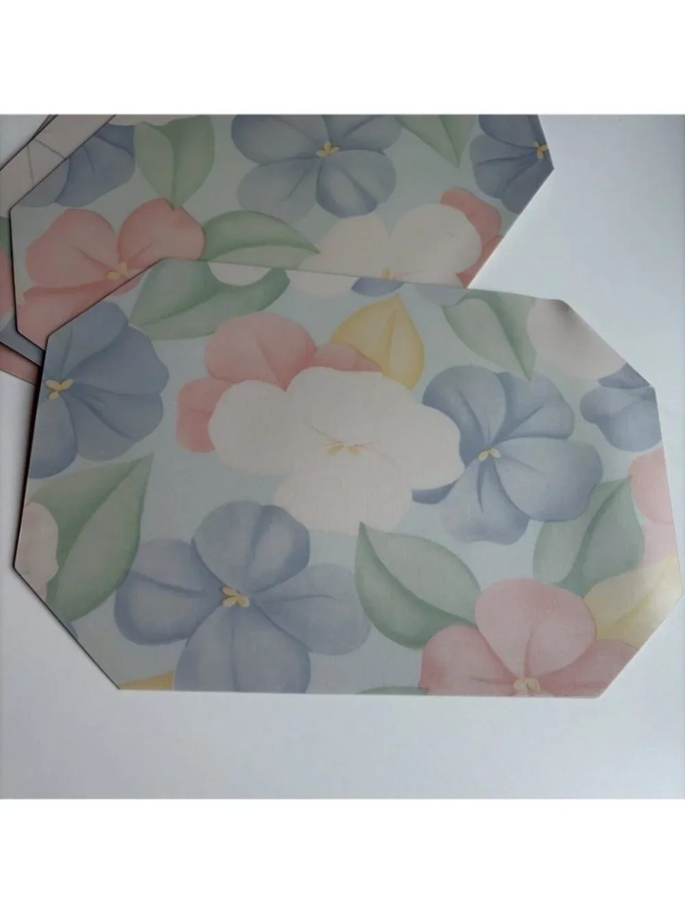 Vintage Floral Vinyl Placemats Pastel Double Sided Shiny & Matte Set of 4 80s
